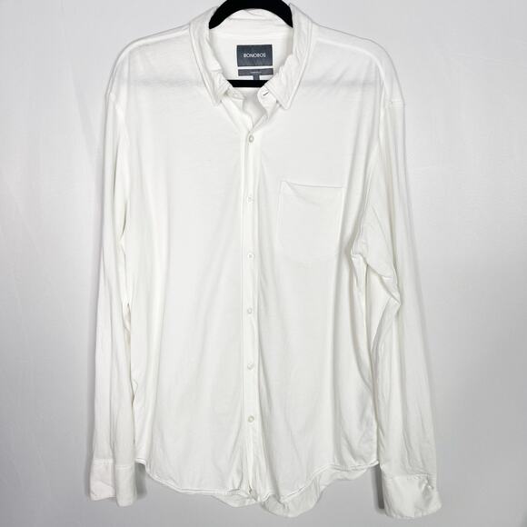 Bonobos Mens Large White Standard Fit Knit Button Down Long Sleeve Shirt Cotton - Picture 1 of 6